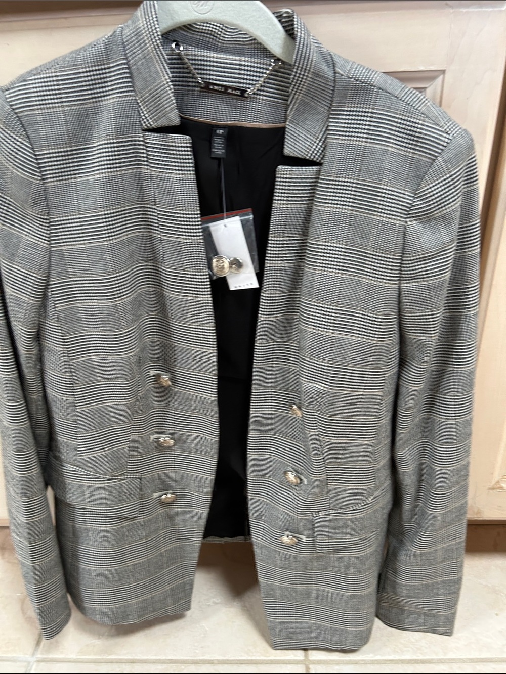 Gray Plaid Double-Breasted Blazer -Suits & women’s jacket & matching pants